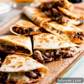 Beef and cheese quesadilla triangles