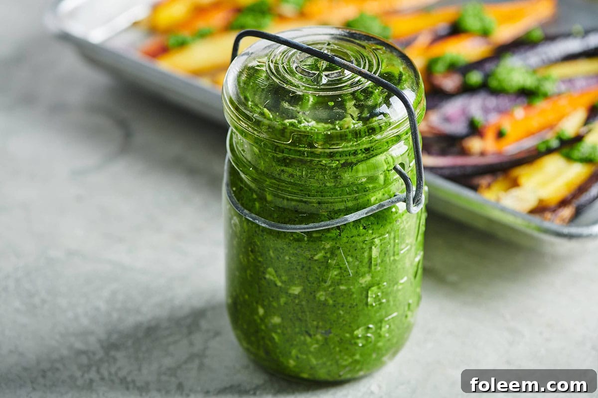 Spinach Parsley Pesto in glass jar.