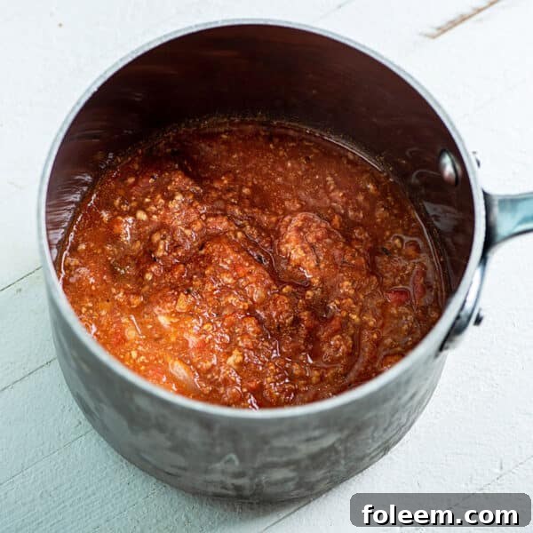 Bolognese Sauce in saucepan.
