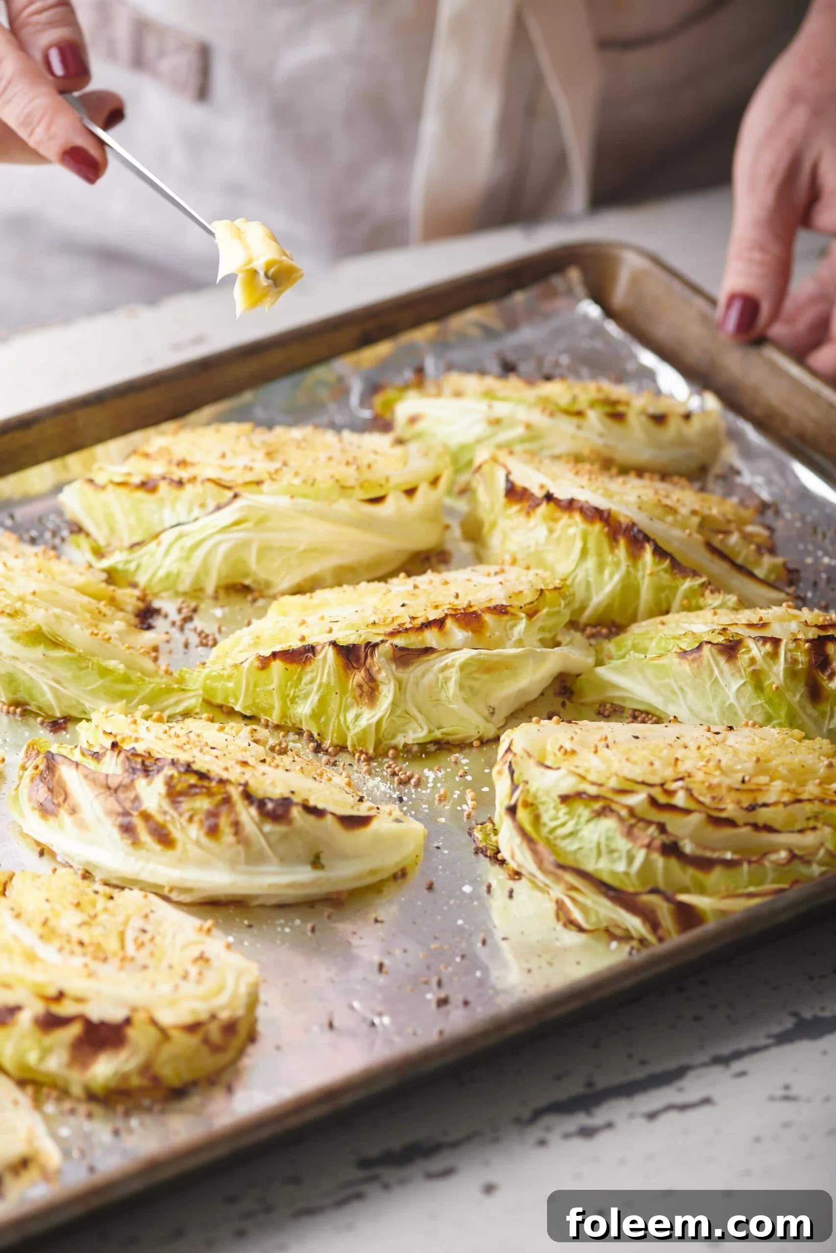Roasted Cabbage Wedges on baking sheet.