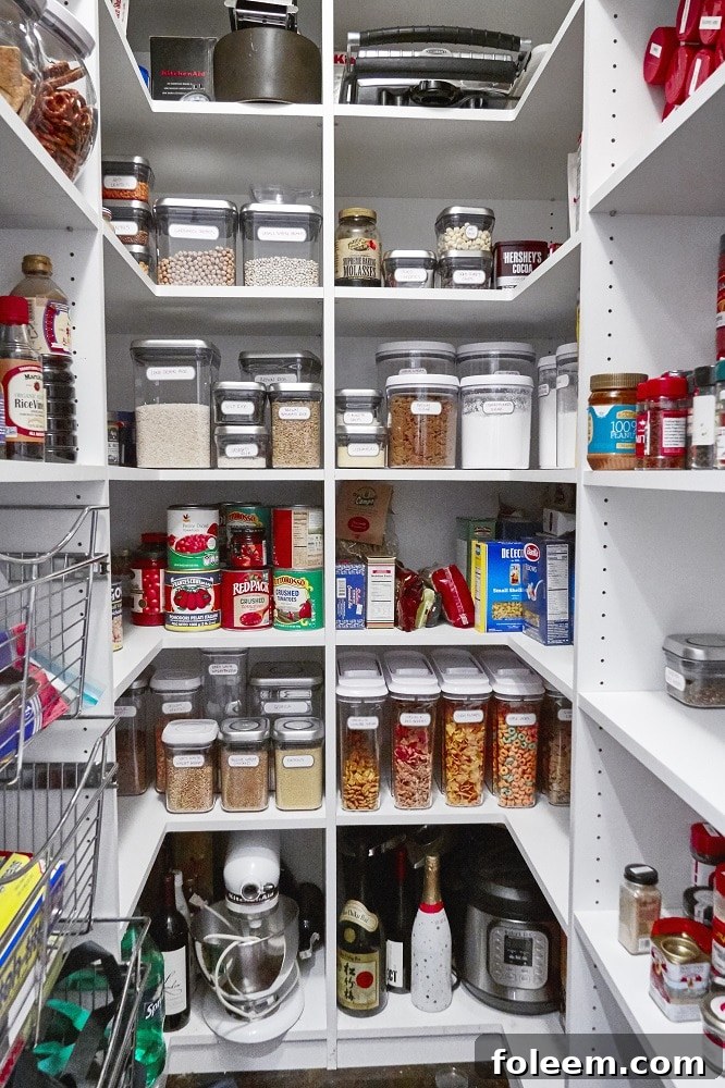 Pantry filled with labeled ingredients.
