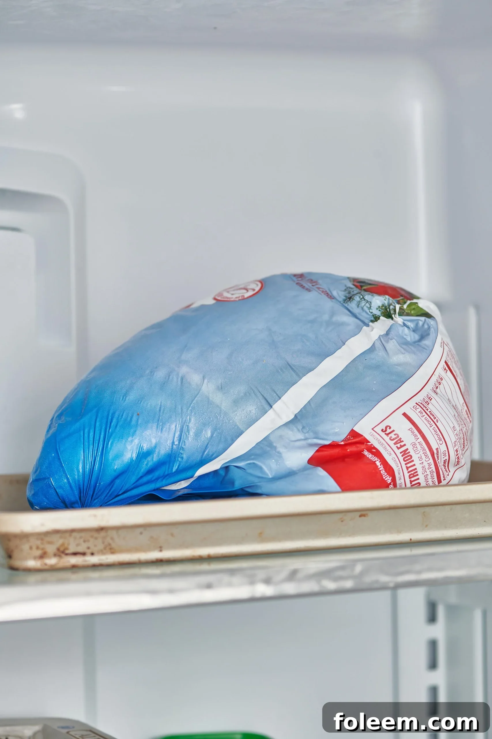 Turkey breast thawing in the fridge.