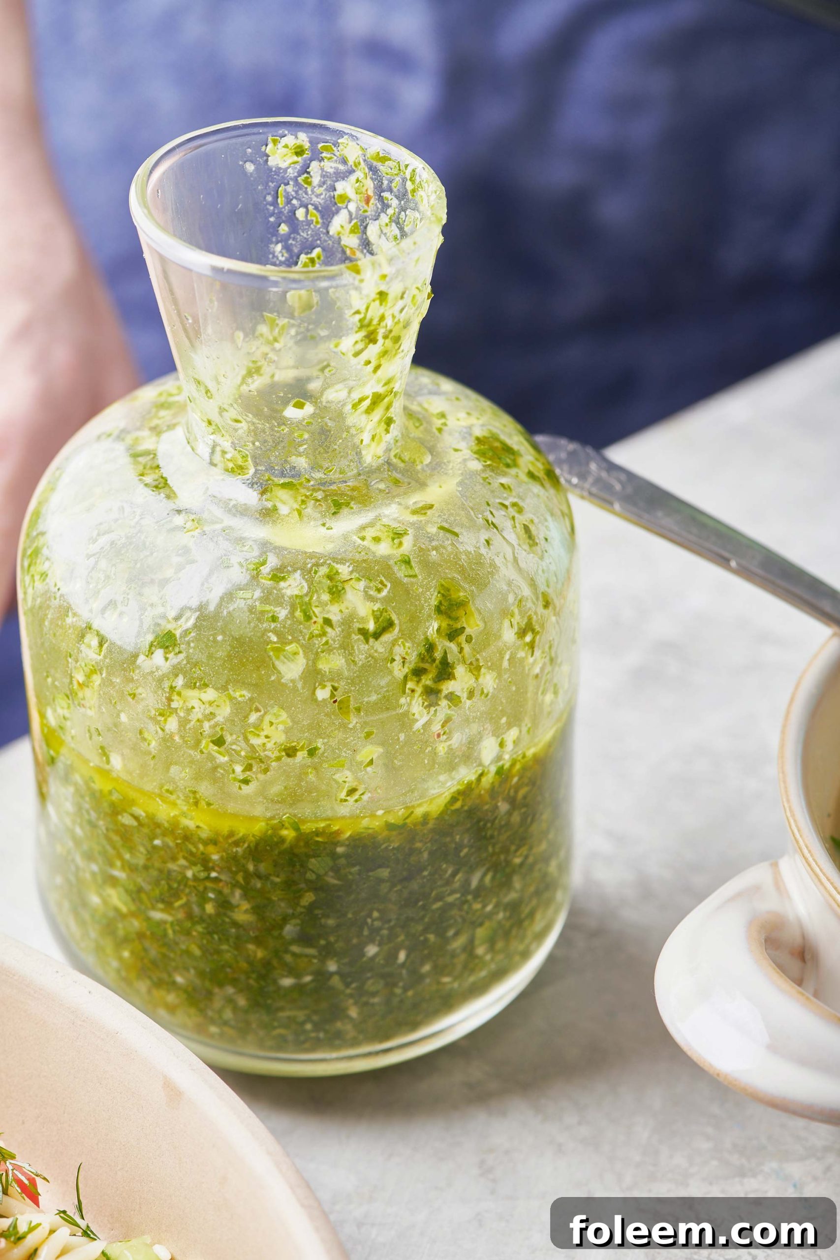 Scallion Chimichurri Sauce in glass jar.