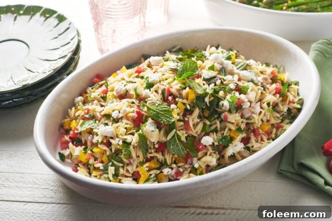 Herb Orzo Salad in serving bowl.