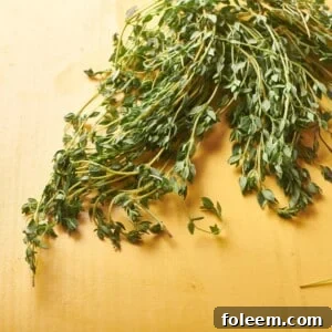 Fresh thyme on cutting board