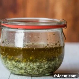 Ginger, Mint, and Lime Marinade in glass jar.