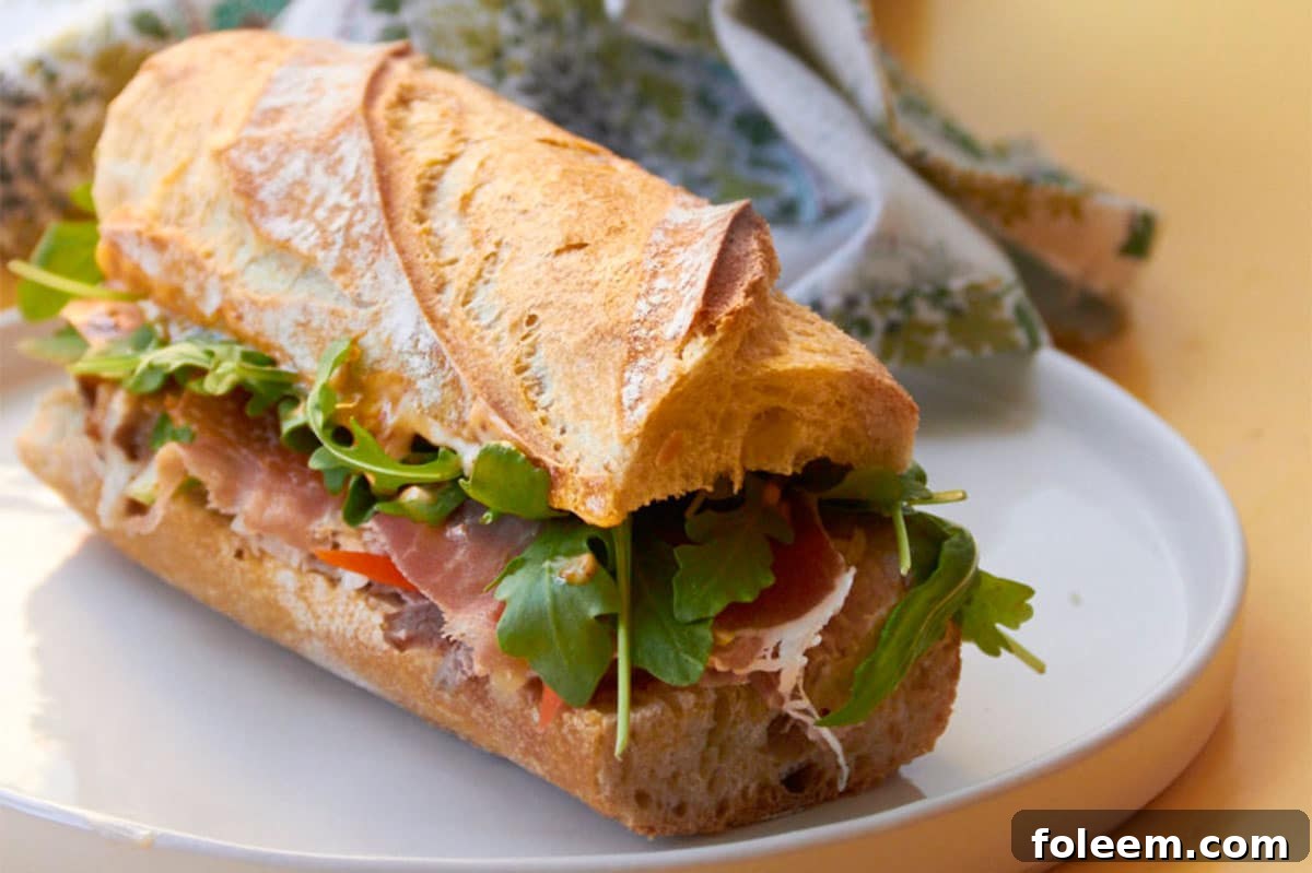 Prosciutto and Pork Banh Mi on white plate.