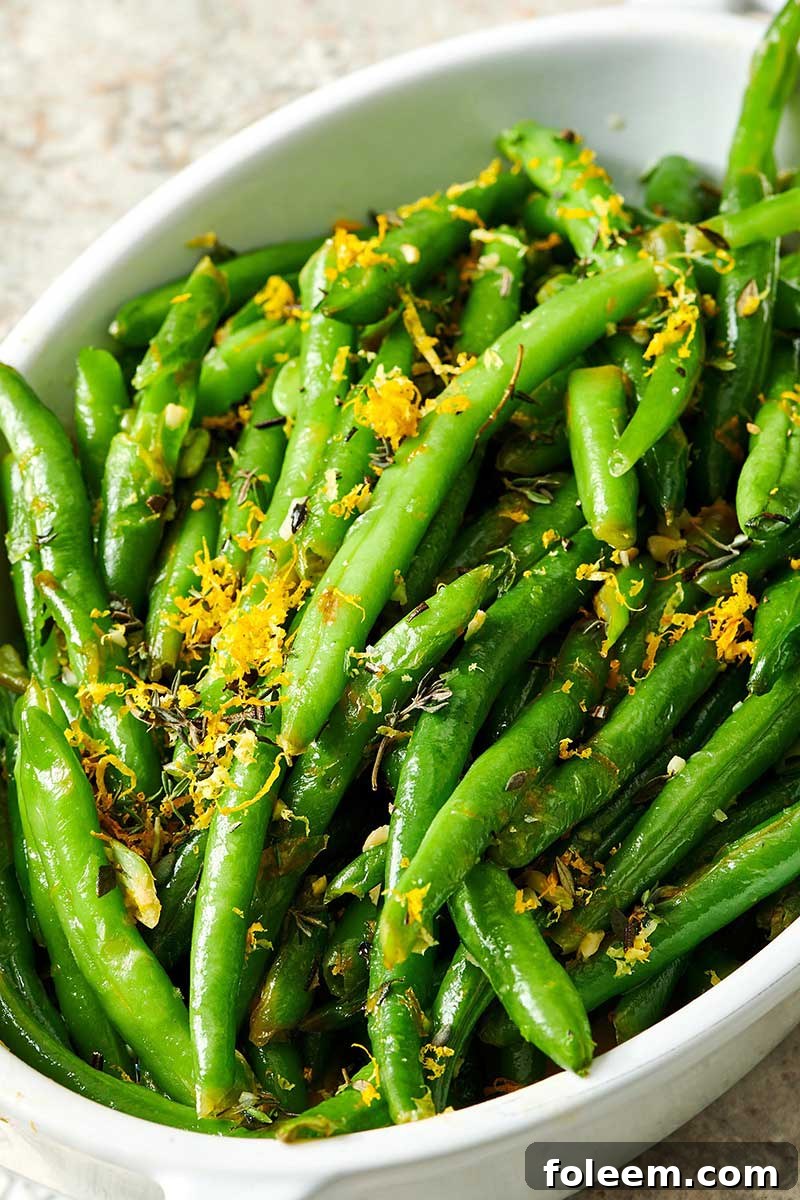 Bowl of Green Beans topped with Gremolata.