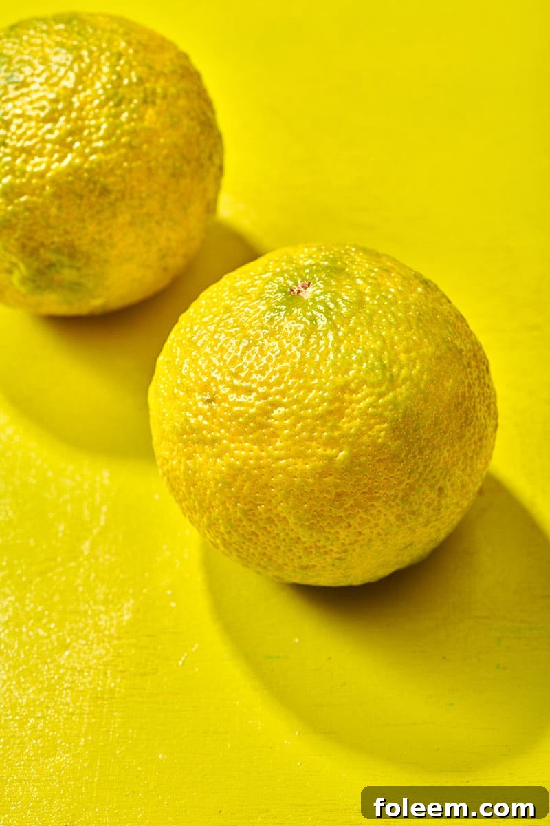 Two fresh yuzu fruits on yellow background