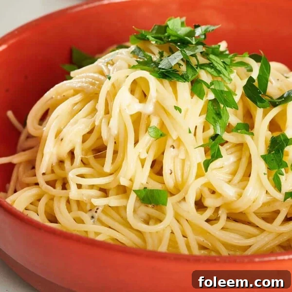 Cacio e Pepe topped with parsley.