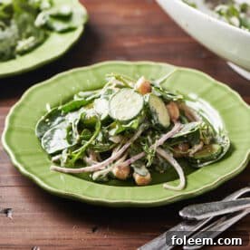 Green Salad with Chickpeas and Spicy Honey Tahini Dressing.