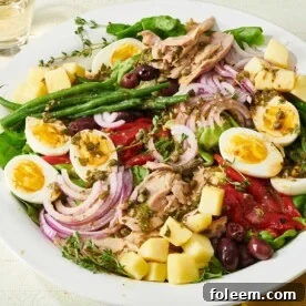 Nicoise Salad with asparagus and eggs.