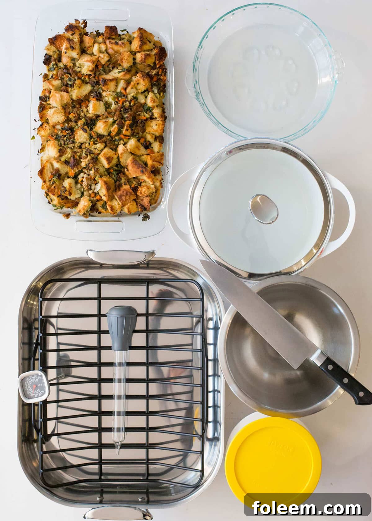 Stuffing with an assortment of Thanksgiving tools.