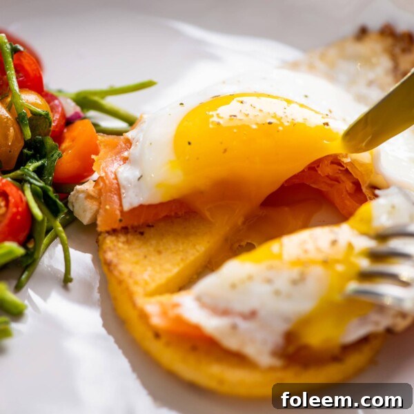 Fried Eggs and Smoked Salmon over Polenta Cakes