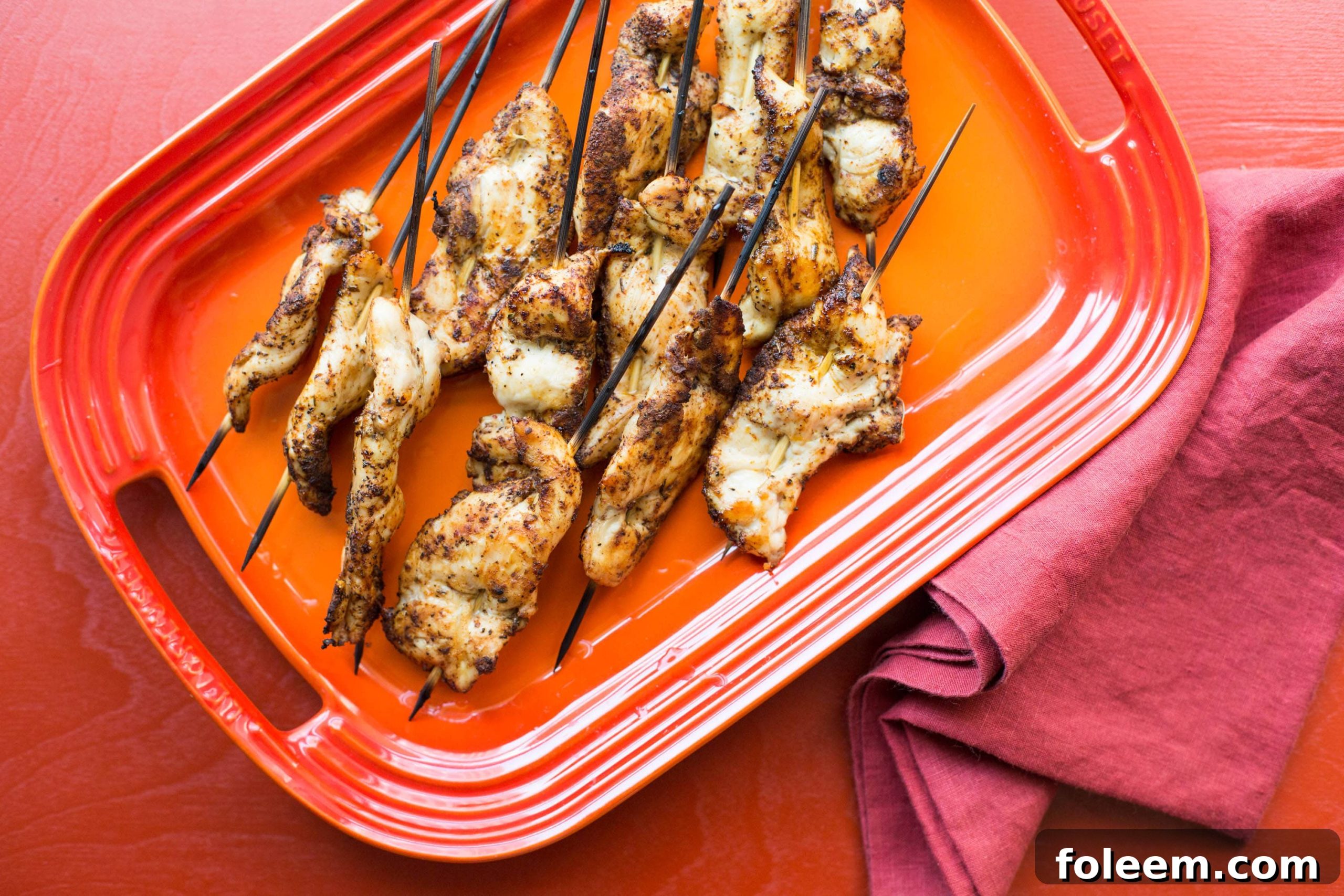 Chicken Tender Skewers with Spiced Curry Rub.