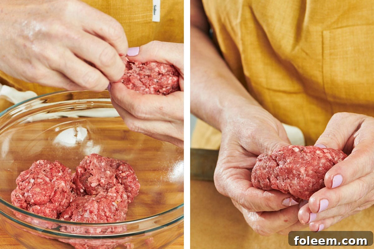 Forming ground beef hamburger patty.