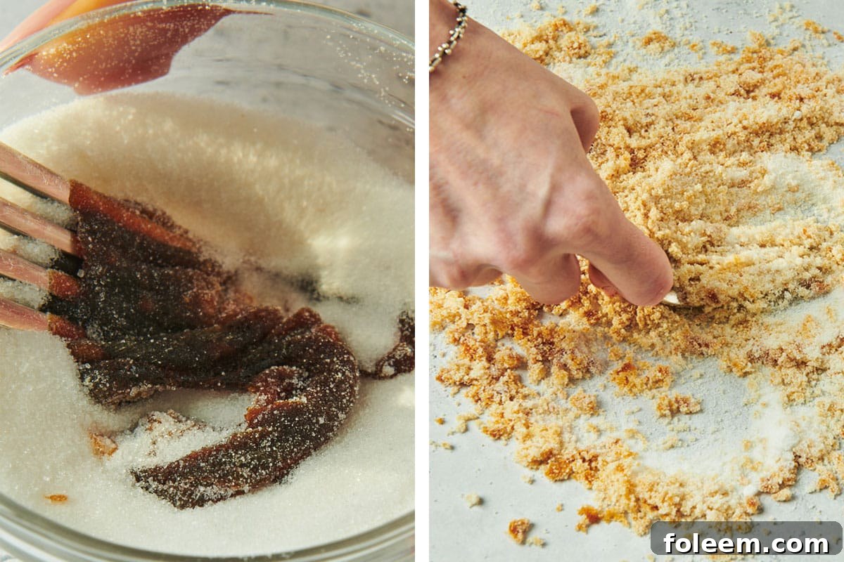 Mixing molasses and white sugar for brown sugar substitute.